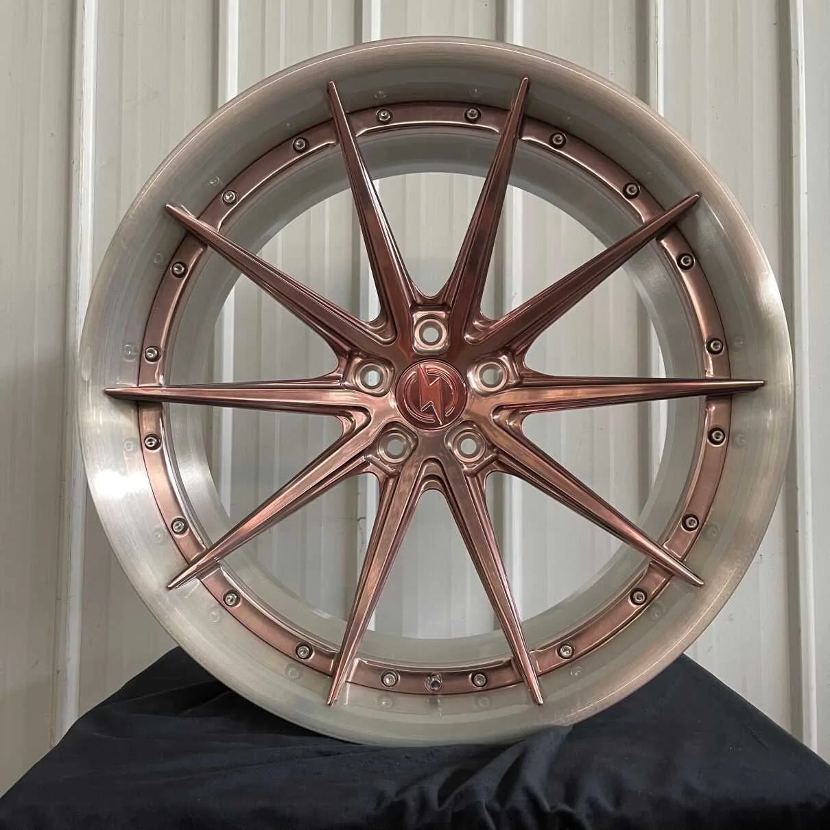 Custom 2-Piece Forged Wheel Set Rose Gold and Brushed Aluminum for Tesla Model S